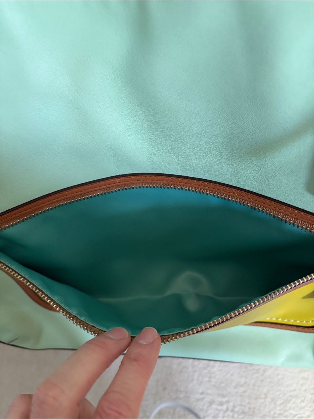 RARE Coach Hallie color block shoulder bag in aqua blue and lime green - Picture 11 of 16